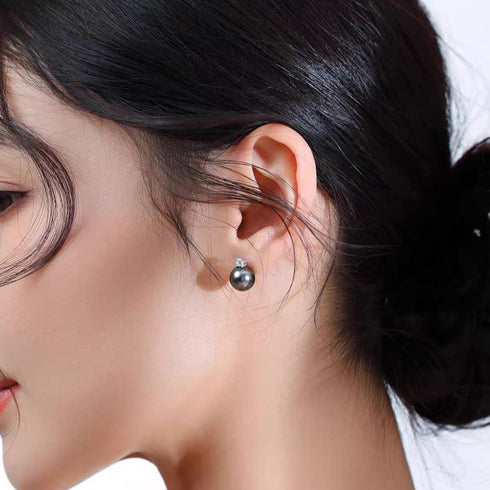 Tahitian Pearl Sasha Zirconia Earrings in Sterling Silver